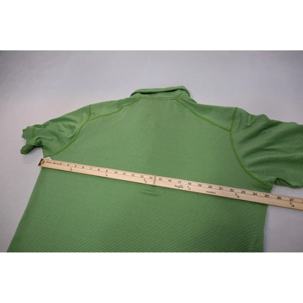 The North Face Polo Shirt Mens XL Green Striped FlashDry Activewear Short Sleeve